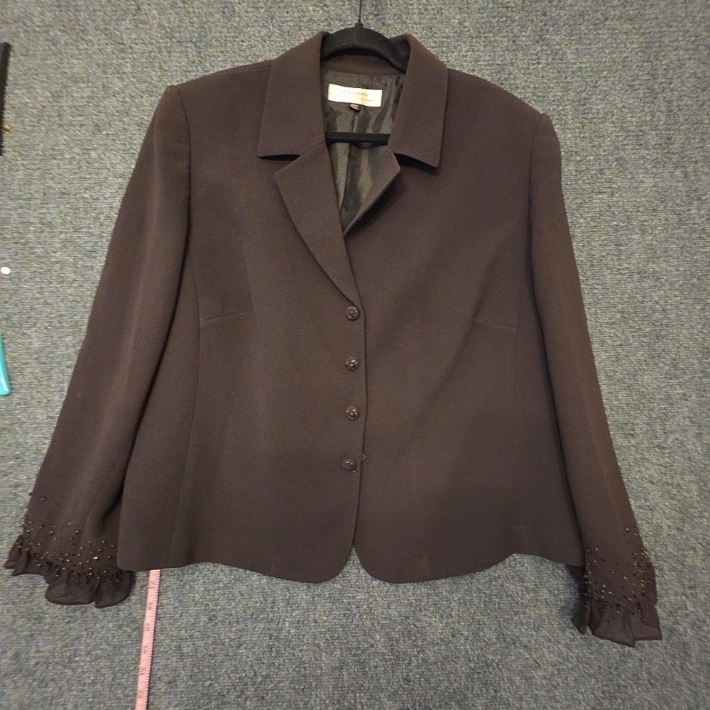 Tahari Arthur S. Levine Blazer Womens 22W Brown Beaded Cuff 5 Button Lined Plus